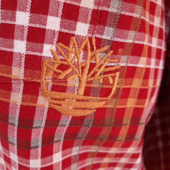 Timberland Plaid Shirt Men's Size Large Outdoors Logo Button Down Long Sleeve - Picture 9 of 12